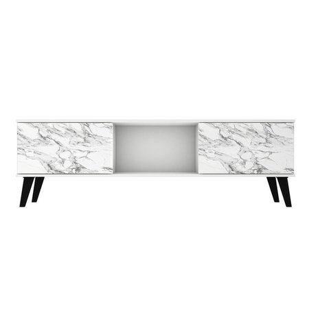 DESIGNED TO FURNISH Doyers Mid-Century Modern TV Stand in White & Marble Stamp, 19.69 x 62.2 x 14.97 in. DE2616327